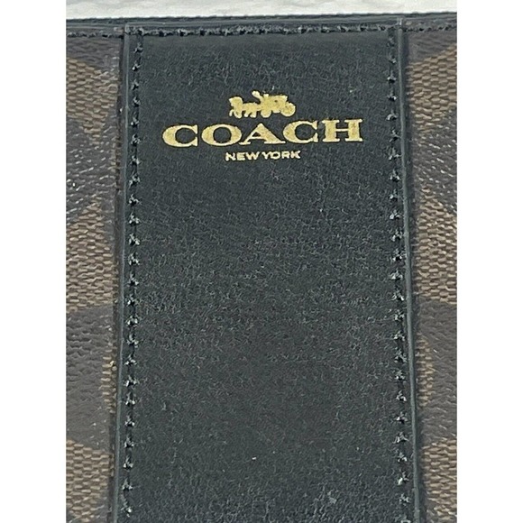 Coach Wallet Corner Zip Signature PVC Wristlet Two-Tone Dark Brown EUC Wallet - Picture 2 of 15
